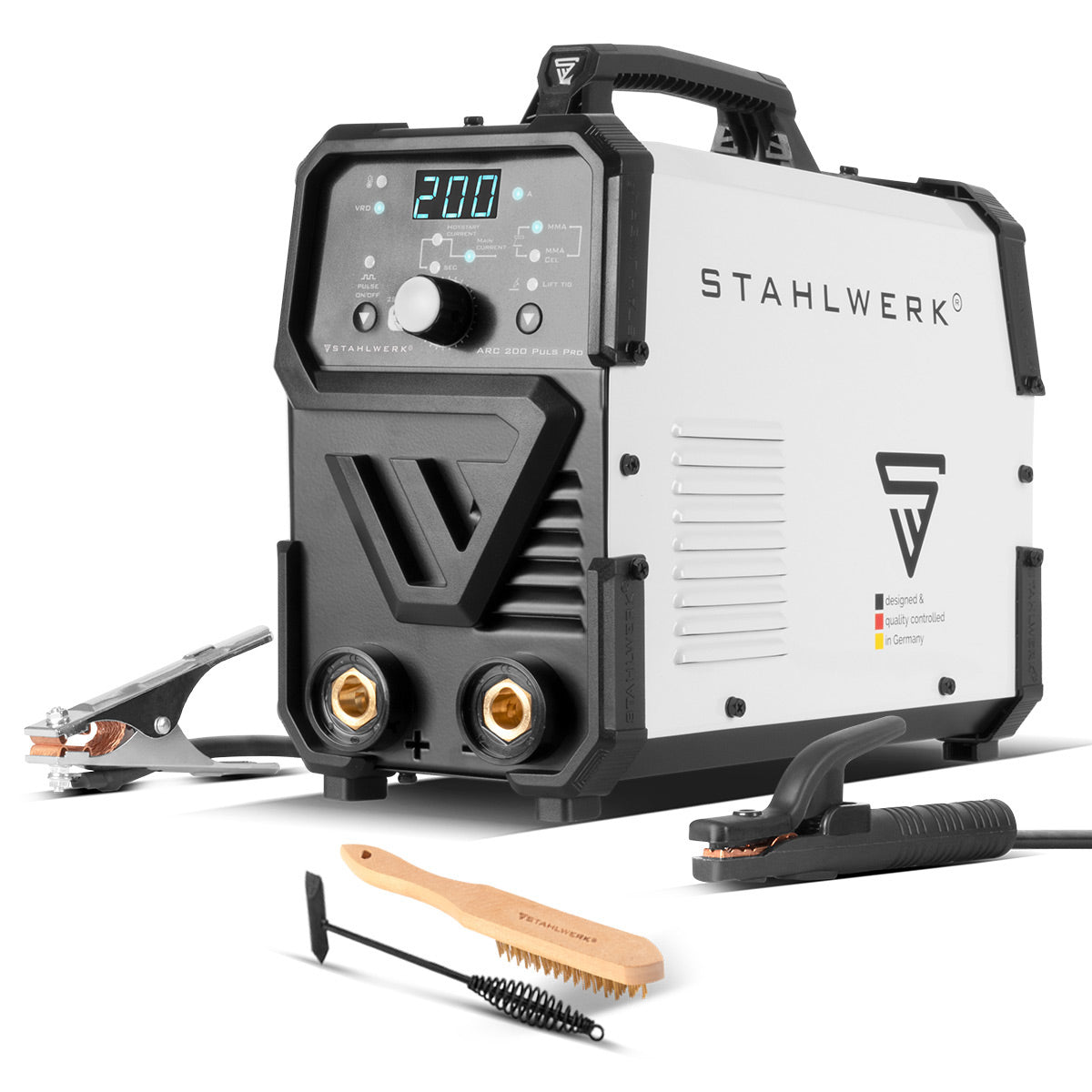 Stahlwerk Arc 200 Puls Pro Electrode Souding Dispositif, compact MMA | E-main | Onduleur de lifting-tig avec 200 ampères, technologie IGBT et fonction d'impulsion