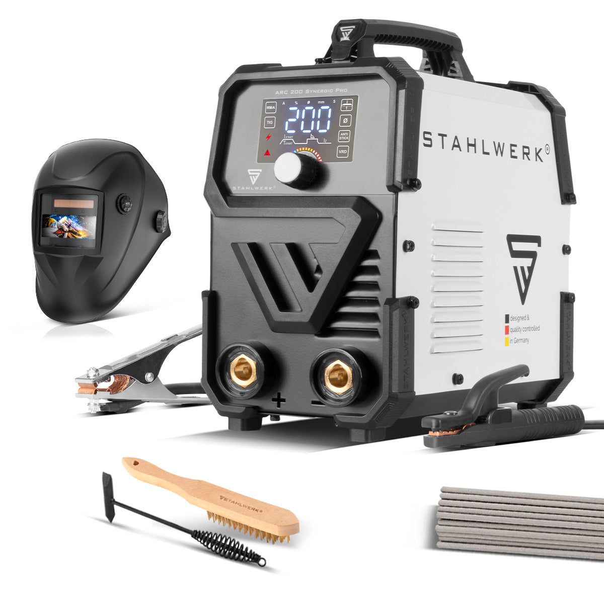Stahlwerk ARC 200 Synergic Pro Full Equipment electrode welding device, fully syngian MMA | E-hand | Lift-Tig inverter with 200 ampere and IGBT technology