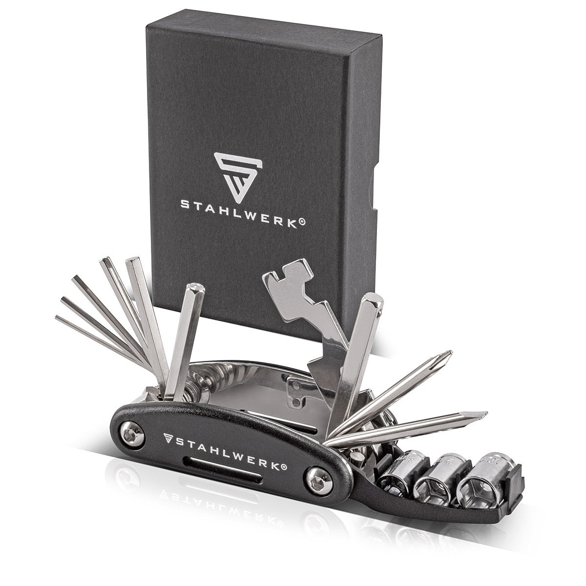 STAHLWERK Multitool / Multifunktionswerkzeug / 16 in 1 Fahrrad Reparaturwerkzeug / Radwerkzeug für unterwegs