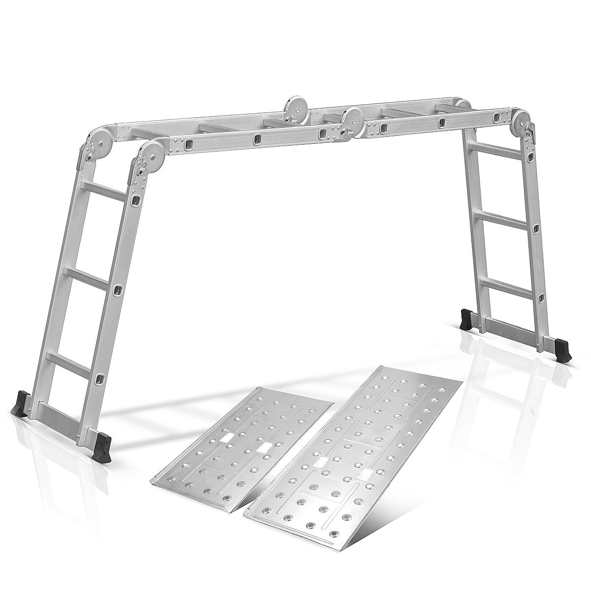 Steelworks Manager polyvalent ML-356 ST 150 kg Capacité de charge, 3 en 1 Échelle échafaudage / conducteur de pliage en aluminium / plate-forme d'échafaudage / échafaudage avec germes non glissants, y compris 7 ans de garantie du fabricant