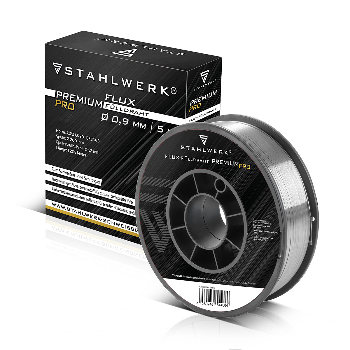 Acciaio in acciaio MIG Mag Filo di saldatura premium Filo e71t-GS Ø 0,9 mm S200 / D200 rotolo di filo con filo di riempimento di 5 kg / flusso