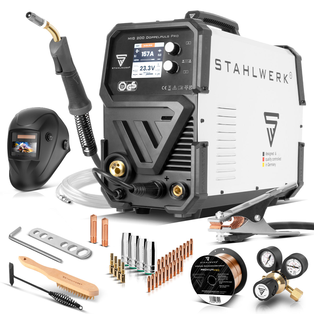 Stahlwerk Mig Mag 200 Doble Pulso por equipo completo Máquina de soldadura singical con quemador de soldadura AK25 y piezas de desgaste AK25