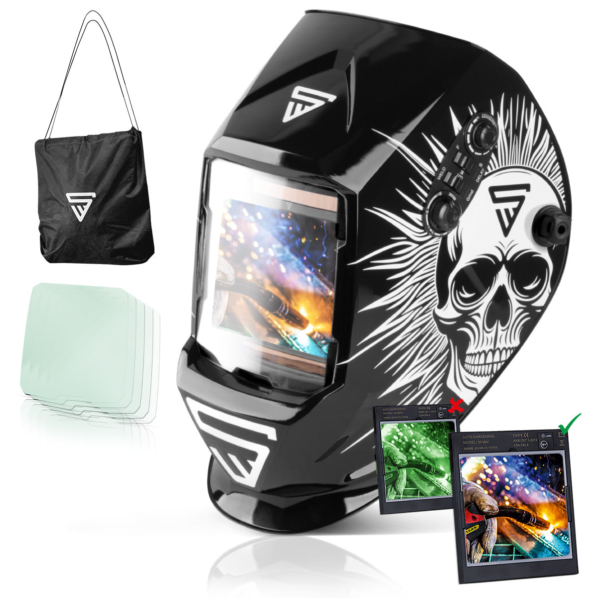 STAHLWERK 3 in 1 Automatik Schweisshelm ST-990 SE "Sonderedition Skull" Real Colour Helm | Schweißschirm | Schweißmaske | Schweißschild zum professionellen Schweißen, Schneiden und Schleifen