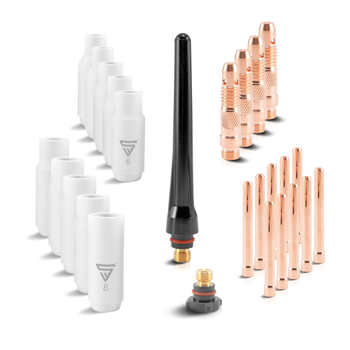 Jeu de pièces d'usure STAHLWERK WP-26 Premium TIG Accessoires de soudage 26 pièces avec buses en céramique longue durée, manchons de serrage, boîtiers de manchons de serrage et capuchons de torche pour WP | Torches de soudage SR 17, 18, 26 TIG