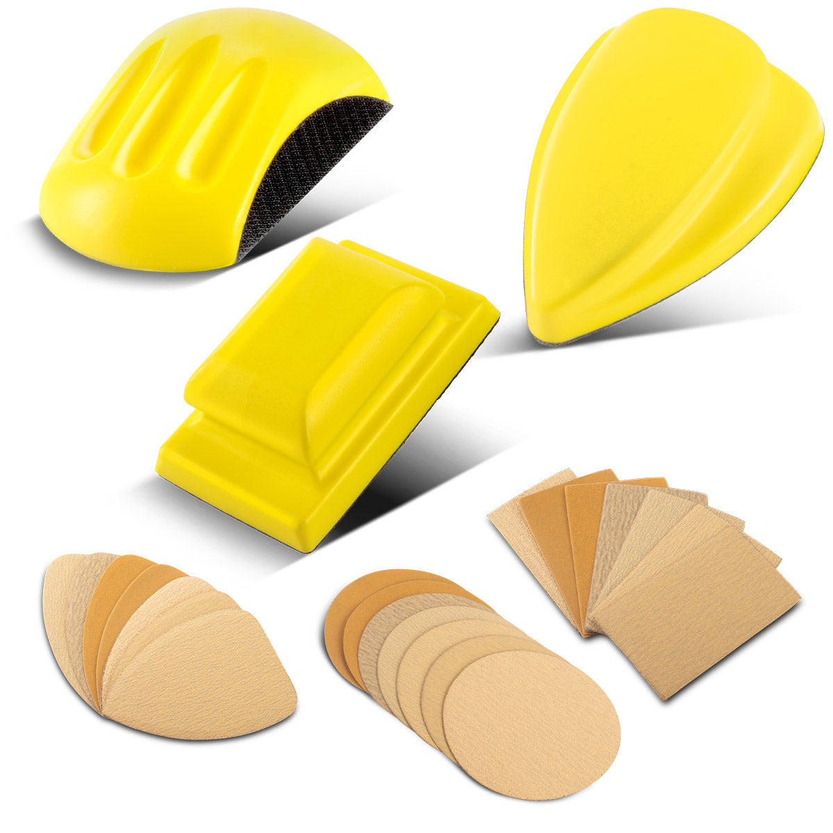Bloque de molienda a mano de acero 3 set con P80 | P100 | P120 | P150 | P180 | P240 | P320 grano, bloque de molienda | Esponja terrestre | Almohadilla de molienda | Zapatilla | Molinillo manual hecho de espuma PU con agente de molienda de velcro