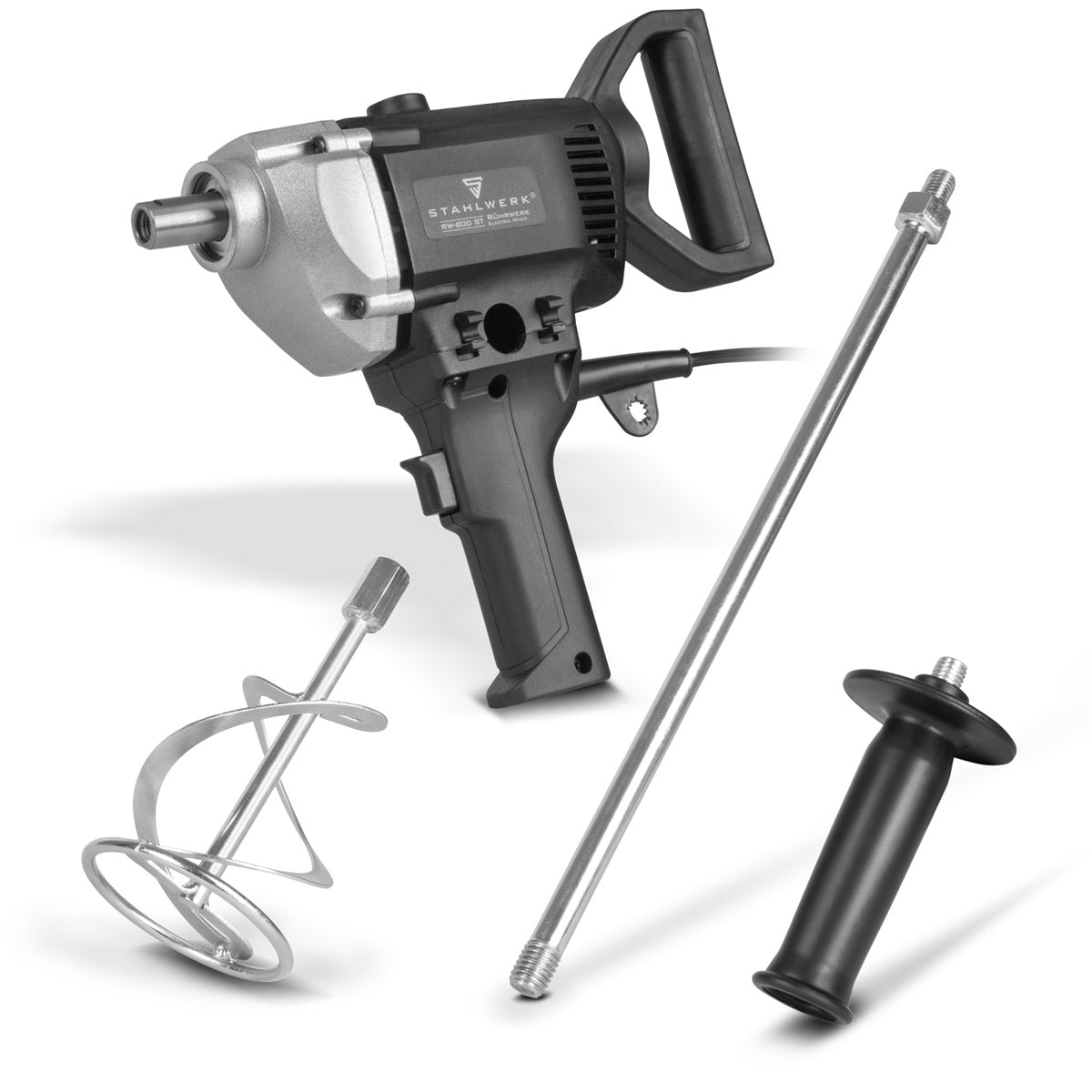 STAHLWERK Rührwerk RW-800 ST | 800 W und 500 U/min | Elektrischer Mörtelrührer | Robuste Ausführung |Stabiler Betonrührer | Farbrührer | Farbmischer | Handmischer | Handrührwerk