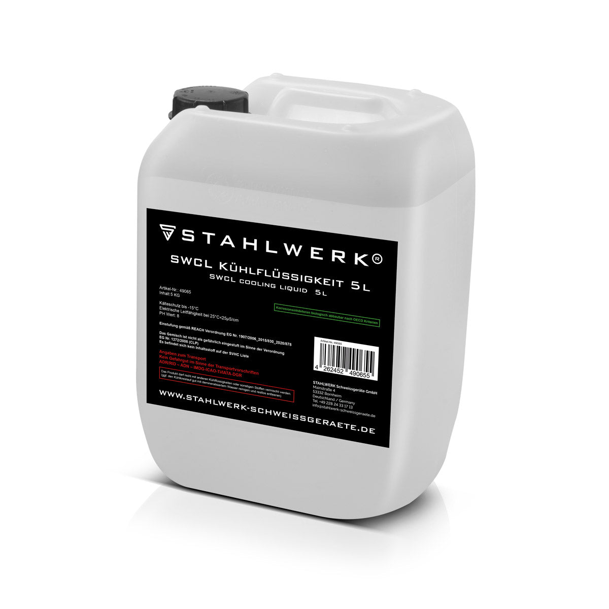 Fluid de enfriamiento SWCL 5 L recipiente 25 µs/cm a -15 ° C refrigerante | Enfriamiento de agua | Agua de enfriamiento para enfriadores de agua y paquetes de manguera cocinada con agua de dispositivos de soldadura y cortadores de plasma
