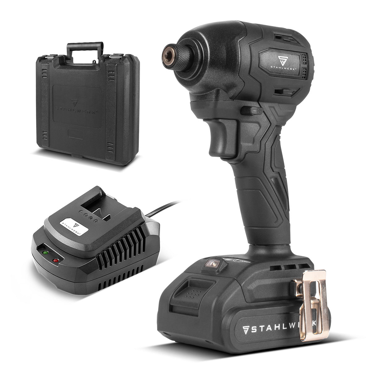 STAHLWERK cordless impact wrench ADS-190 ST | 20 volt system | Cordless screwdriver with brushless technology | Rotary impact wrench 190 Nm | Includes battery and charger | 1/4" hex bit holder