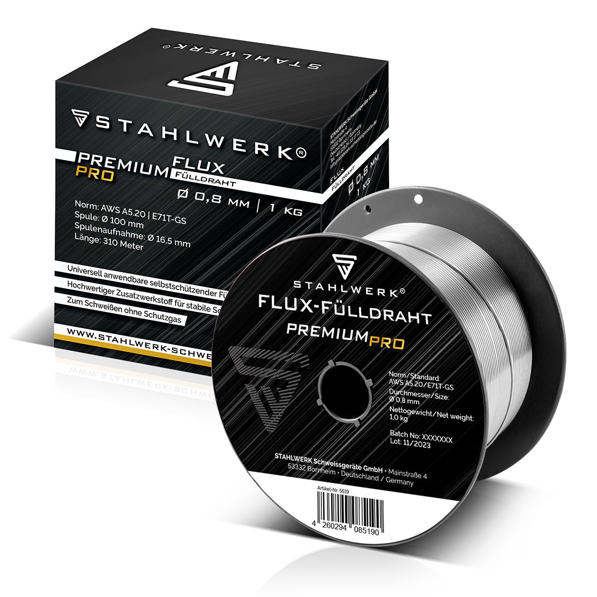 STAHLWERK MIG MAG Premium Schweißdraht - Fülldraht E71T-GS Ø 0,8 mm S100/ D100 Drahtrolle mit 1 kg / Flux-Fülldraht