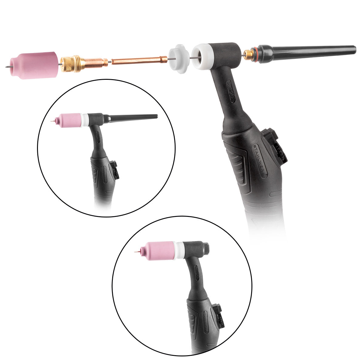 Steelworks WIG Gas lenses welding accessories set 14-part with clamped sleeves + ceramic nozzles, wear parts for WP-26 WIG welding burner