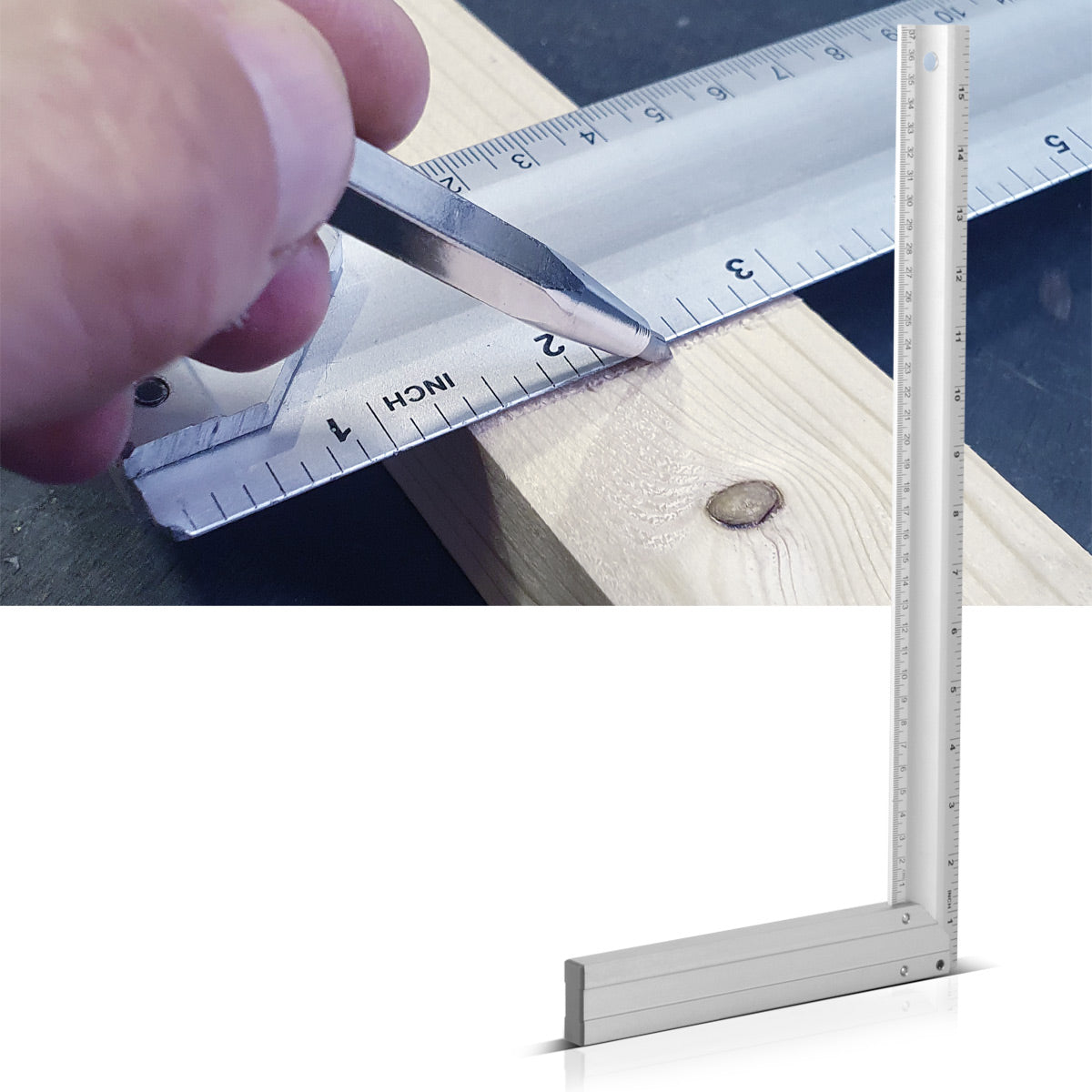 Angle d'arrêt en aluminium en aluminium Angle de mesure angle de charpentier 400 mm Angle riveté avec CM et pouces