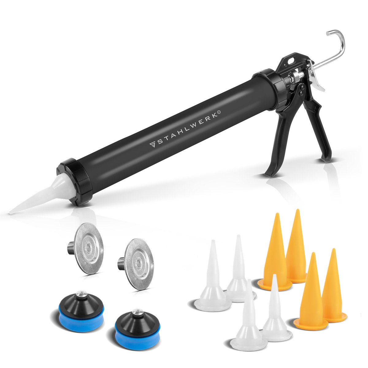 In acciaio in silicone pistola SPB-600 ST con 600 ml di pressa in silicone in alluminio | Acrilpistol | Kartuschenprede | Bag Press | Spruzzatore di silicone | Pistola da cartuccia per cartucce e sacchetti per tubo