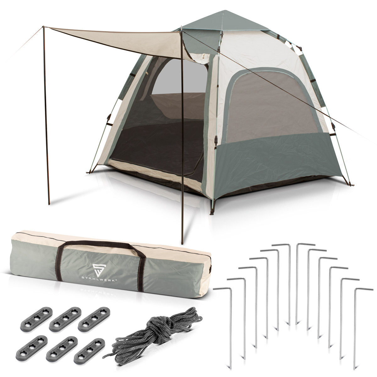Tienda de campamento Steelworks Z-273 ST 273 x 273 CM Tienda emergente auto-construcción | Carpa wurf | Igluzelt | Carpa plegable | Carpa domo | Carpa de trekking | Tienda para 3-4 personas, incluida la bolsa de transporte