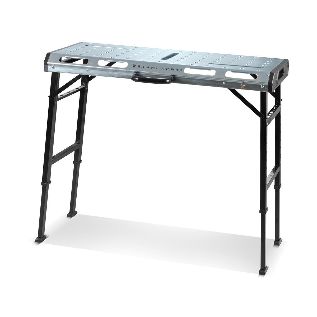 STAHLWERK طاولة لحام متنقلة AWT-930 ST 1068 x 532 mm طاولة عمل قابلة لضبط الارتفاع وقابلة للطي | طاولة العمل | طاولة تجميع بنطاق رفع 705 - 930 مم، وسعة تحميل 450 كجم ولوحة مثقوبة D20