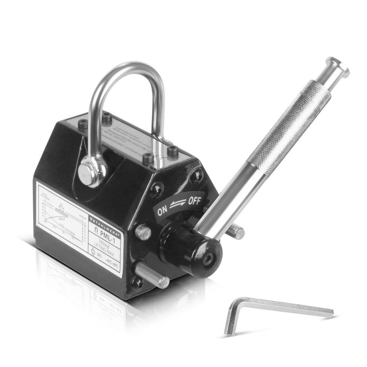Steelwork Lasting magnet with 100 kg / 220 LBS load capacity and 350 kg / 771 LBS tract force hand -controlled crane magnet | Magnetlifter | Hebemagnet