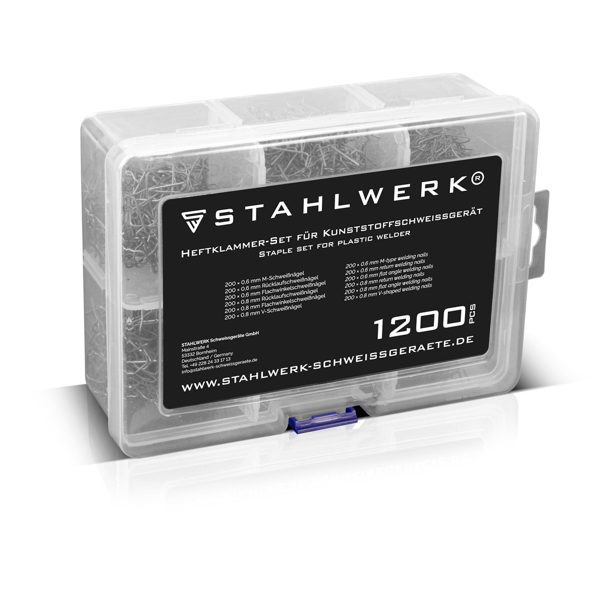 Steelworks clip set for plastic welding devices 1,200 issue clips | Welding nails | Welding brackets for hot wet stews for repairing bumpers and plastic components