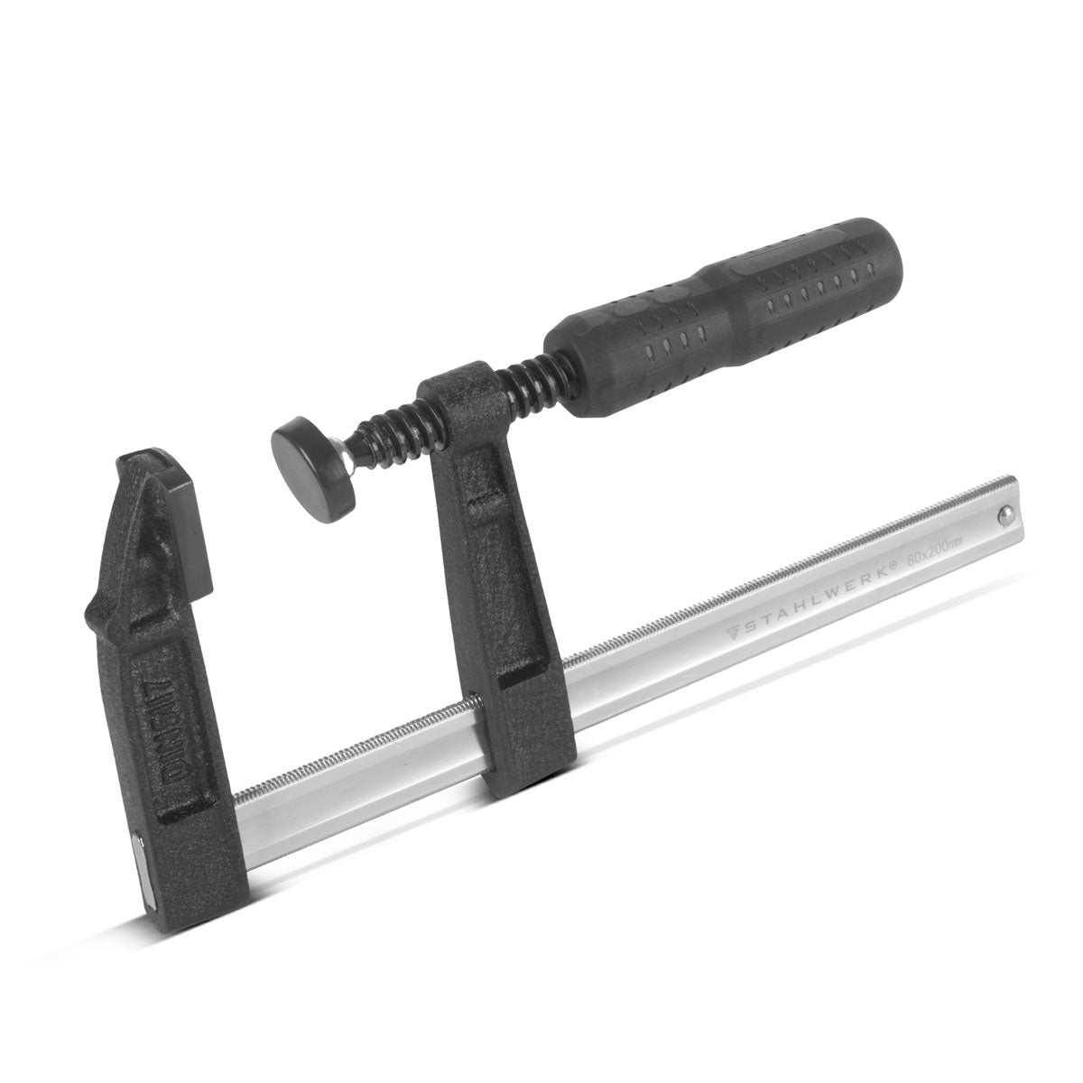 Steelworks screw clamp 80x200 mm | powerful clamping clamp made of steel and plastic | F-Zwinge for fixing workpieces | Stable compound with span of 200 mm, clamping depth 80 mm