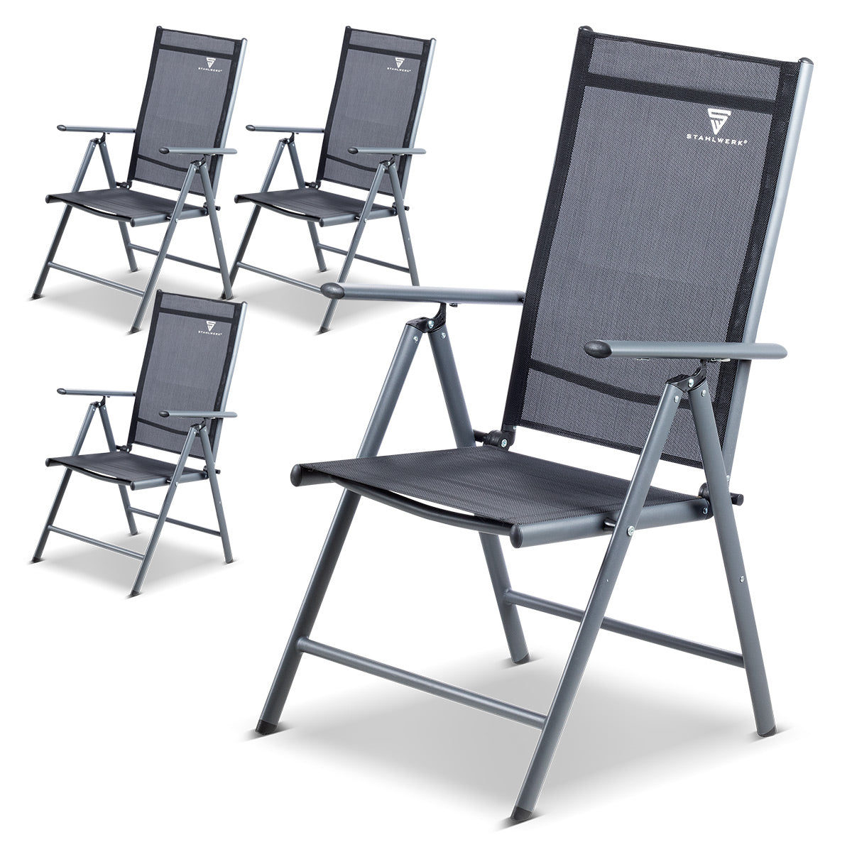 Chaise de camping Stahlwerk CS-103 St 4 Set Garden Chair | Chaise pliante | Fauteuil pliant | Chaise d'aluminium | Hochlehner | Meubles en terrasse | Chaise à pêche à la ligne | Chaise de balcon avec accoudoir et dossier réglable