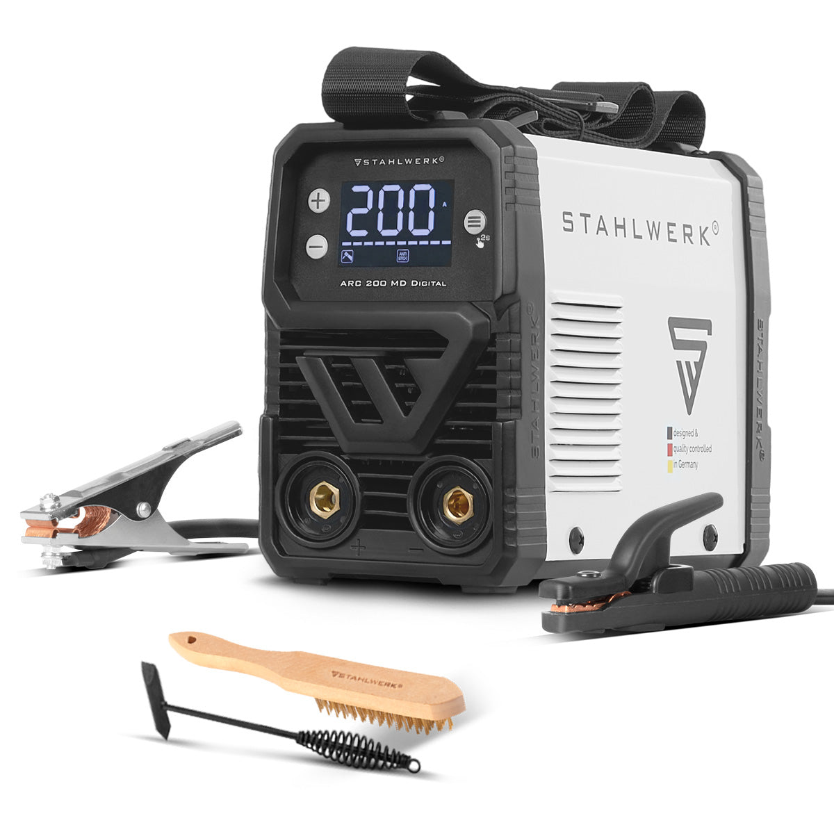 STAHLWERK ARC 200 MD Digital - 2026 - Elektroden-Schweißgerät DC MMA / E-Hand, Lift-TIG | Echte 200 Ampere | Digital-Display mit Menü | Hotstart, Anti-Stick, ARC-Force, VRD | Smart-Kühlung | IGBT-Technologie