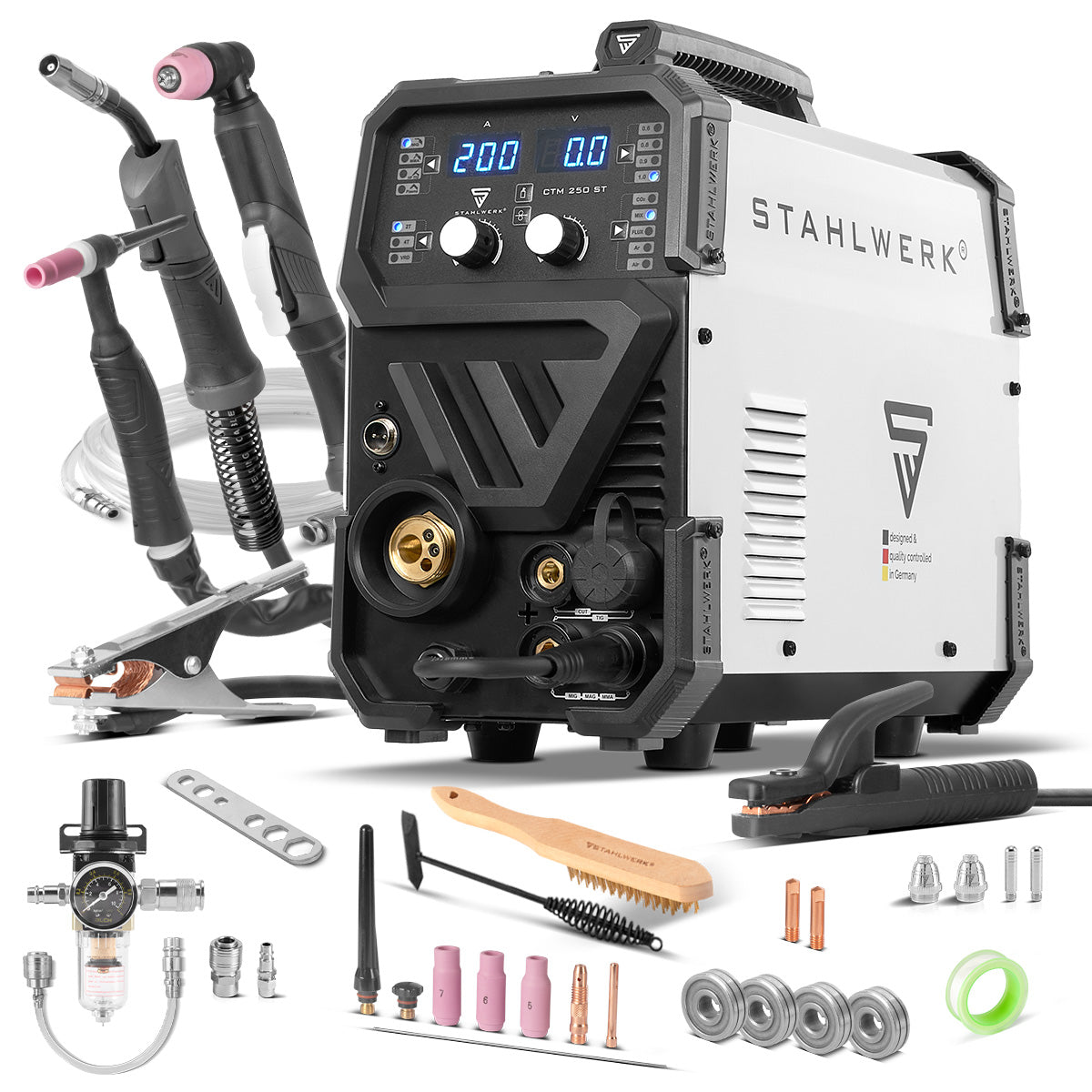 Poste à souder combiné STAHLWERK CTM-250 ST TIG + MIG/MAG + MMA/ARC + CUT/Plasma avec fonction plasma 200 A et 45 A