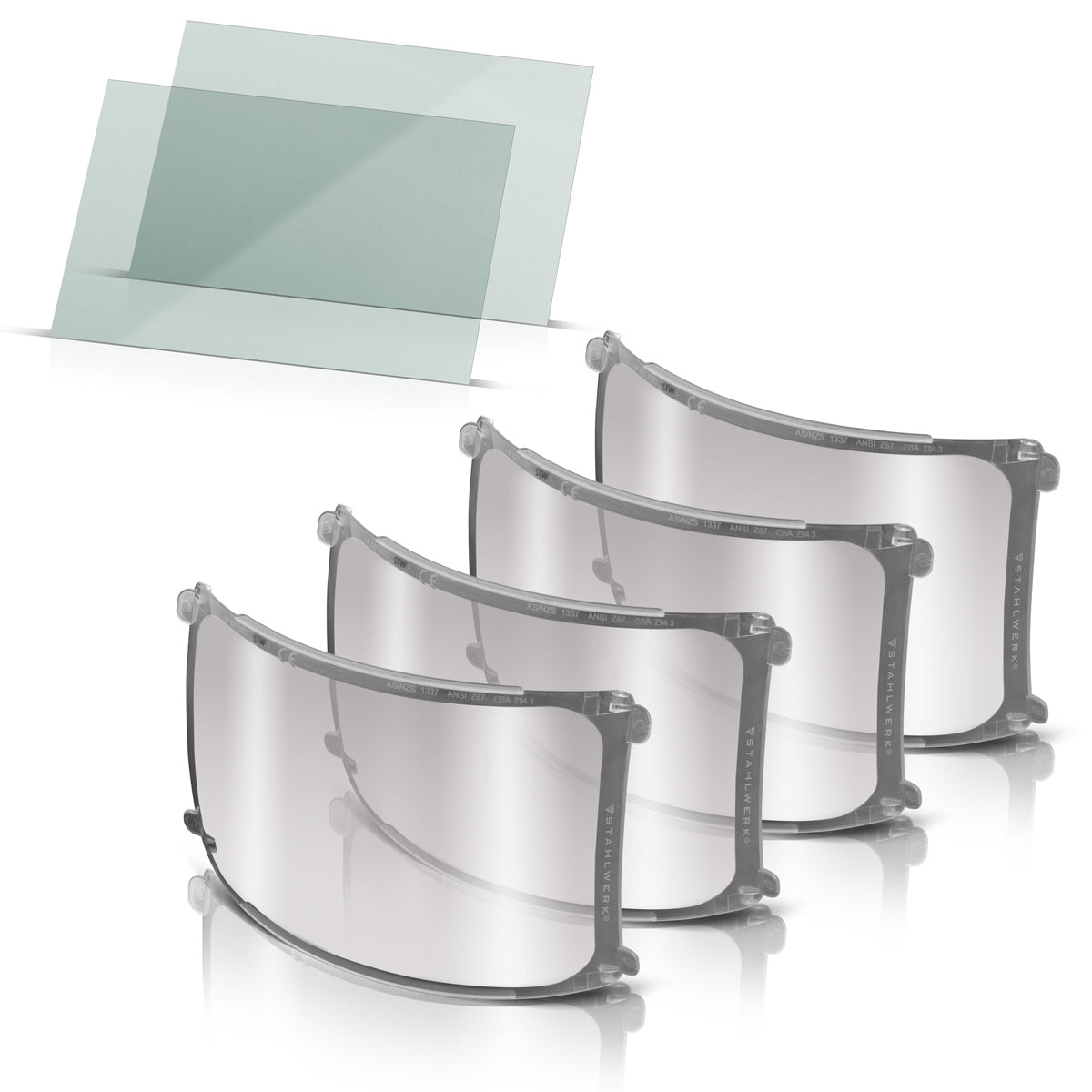 STAHLWERK Welding Helmet Lenses Set of 6 | Replacement lenses inside and outside | Welding protection glass | Visor lens | Protective glass according to EN ISO 16321 | Replacement lenses for the fully automatic welding helmet BULLET