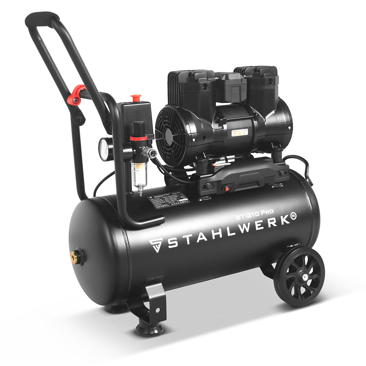 STAHLWERK Kompressor ST-310 Pro mit 8 bar | 1,97 PS | 1,45 kW | 250 l/min | 30 L Tank ölfreier Druckluft-Kompressor | Kolben-Kompressor | Silent-Kompressor | Flüster-Kompressor mit Brushless-Motoren