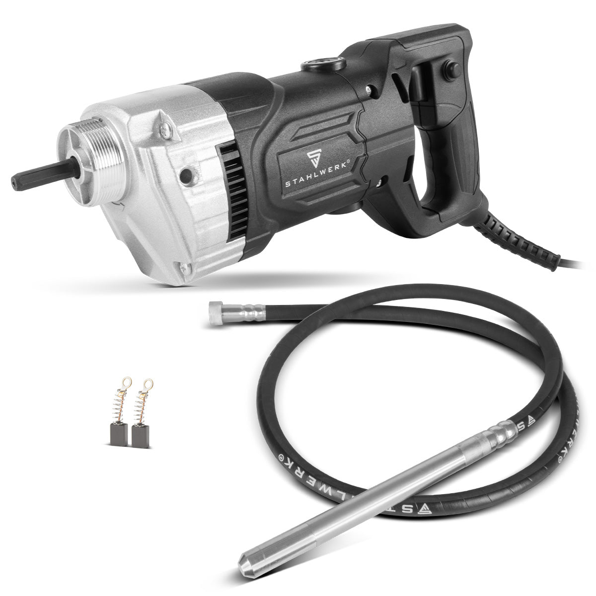 STAHLWERK concrete compactor 900 watts with vibrating bottle 35 mm, 3 m hose length | 4,000 rpm | Internal vibrator for foundations, floor slabs, walls, ceilings | High-performance compactor for concrete construction