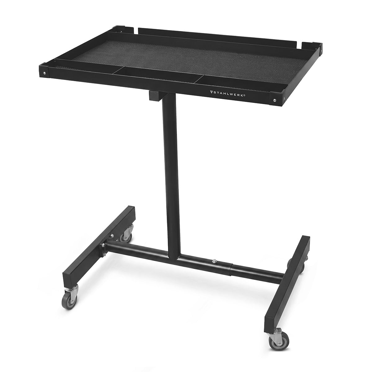 STAHLWERK Kfz-Wartungs- und Montagewagen mit Lenkrollen | Höhenverstellbarer Arbeitstisch | 87,3 – 125 cm | 100 kg Tragkraft | Mobile Werkbank | Ideal für Garage, Werkstatt, Autoreparatur und DIY
