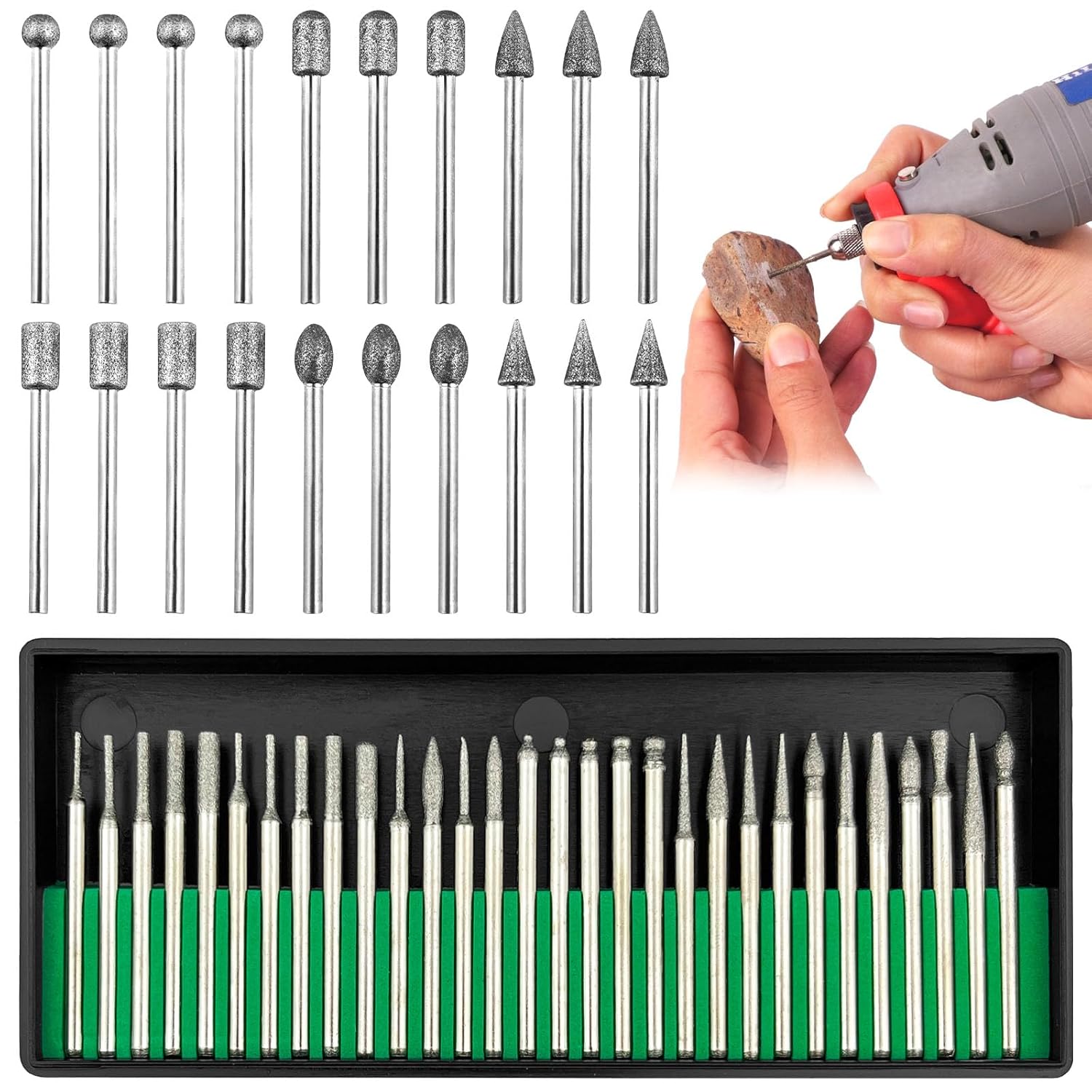 USB-Gravierstift 50 Stück Diamant Fräser Set, Diamant Fräser für Stein, Glas, Keramik, Schnitzen, Schleifen, Polieren, Gravieren, Bohren, Silber