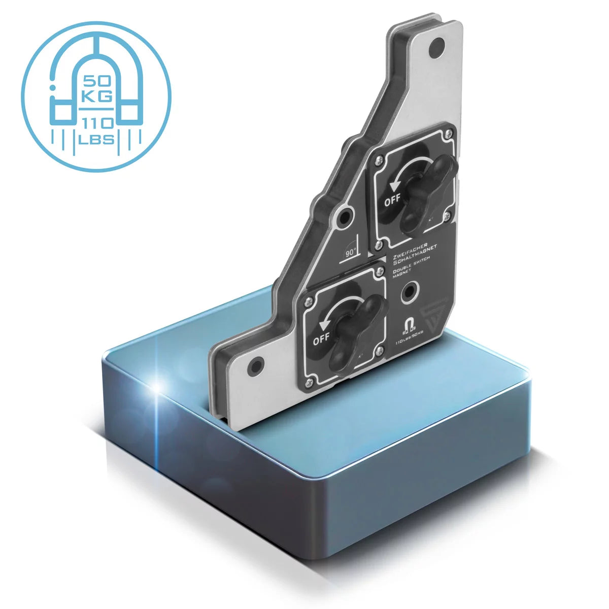 Steelworks double -switch magnet with 50 kg adhesive power | Flexible 90 degrees welding magnet with individually controllable magnetic force | Adaptable to all workpieces for precise work
