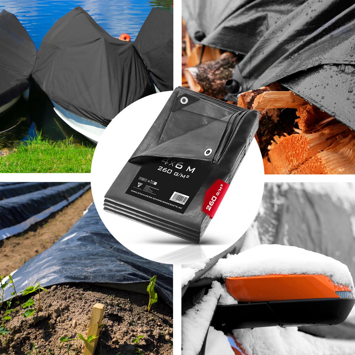 In acciaio copri il telone con occhiello 4 x 6 m 260 g/m² Tarpaulin protettivo impermeabile | Tarpaulin tissutale | Tarpaulin da giardino | Piano barca | Tarpaulin in legno | Piano PE