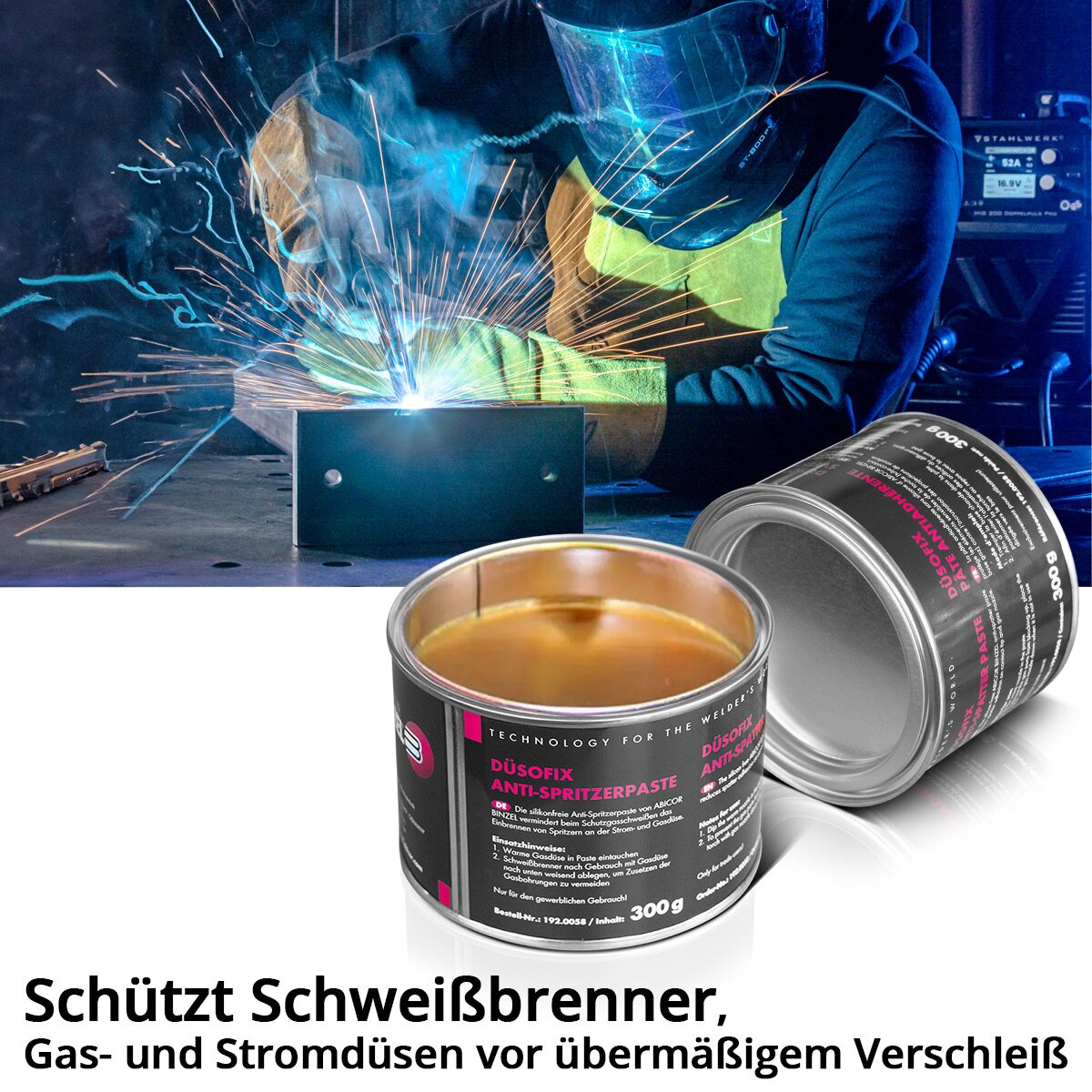 ABICOR BINZEL Düsofix 2er Set 300 g Schweißschutzpaste | Schweißtrennmittel | Spritzerschutzpaste zum professionellen Schutz von Schweißbrenner, Gasverteiler sowie Gas- und Stromdüsen