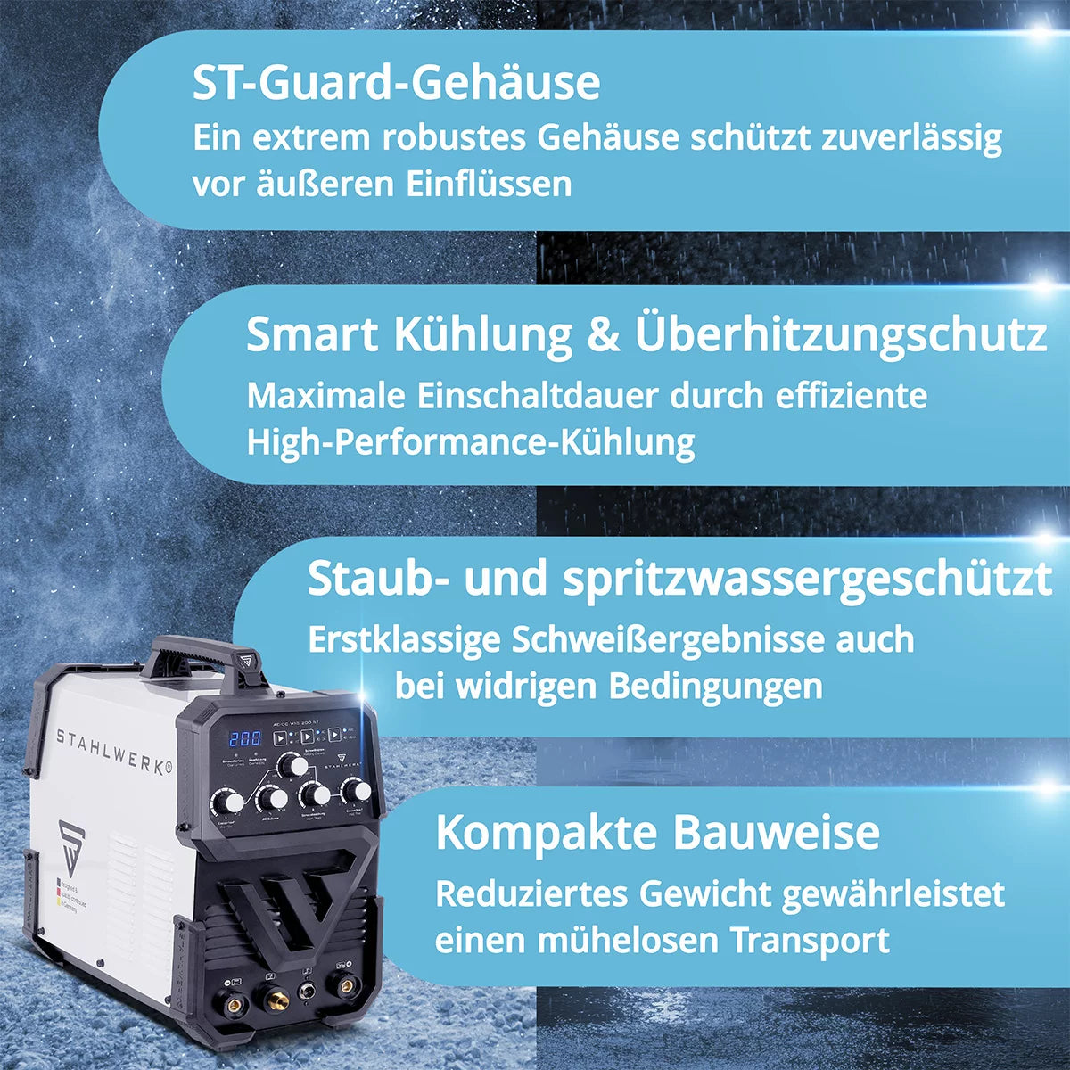 STAHLWERK AC/DC WIG 200 ST IGBT Vollausstattung, Kombi Schweißgerät mit 200 Ampere WIG MMA, Aluminium schweißen