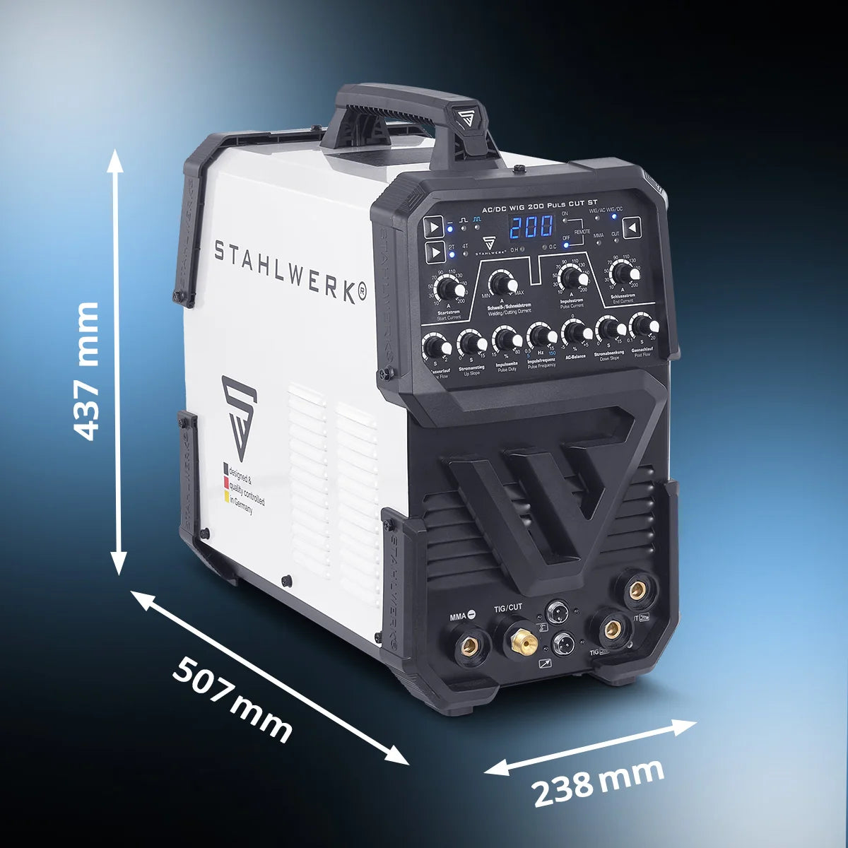 STAHLWERK welding machine AC/DC TIG 200 Puls CUT ST with 200 A TIG & MMA, suitable for aluminum & thin sheet, combination device with 45 A CUT function