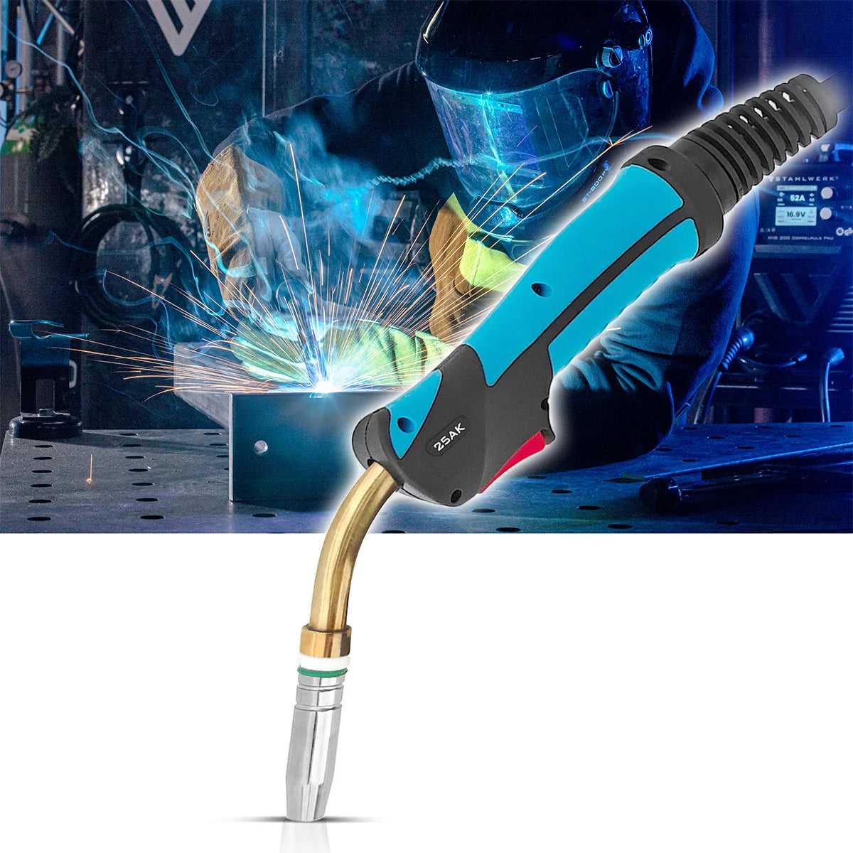 Torche de soudage STAHLWERK AK25 avec paquet de tuyaux de 3 mètres | Accessoires de soudage professionnels pour postes de soudage MIG/MAG à gaz inerte avec connexion centrale Euro Pistolet de soudage MIG/MAG refroidi au gaz 180 ampères