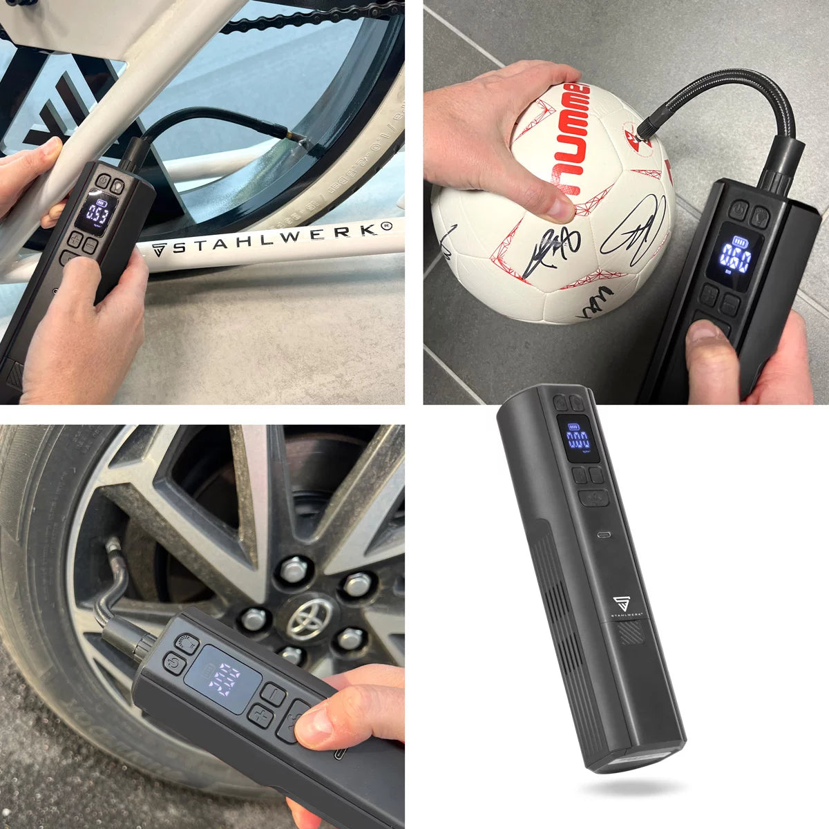 STAHLWERK Akku-Kompressor HF-800 ST | Reifenkompressor mit 4.000 mAh Lithium-Akku | 80 W Leistung, max. 4,2 bar | Digitaldisplay mit psi/bar/kg/cm² | Automatik-Abschaltung | LED-Arbeitslicht