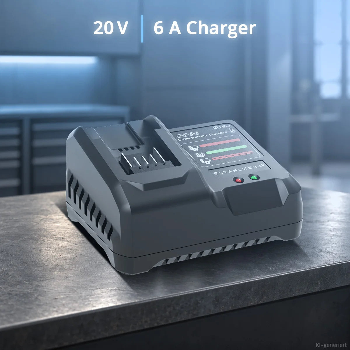 Caricabatterie STAHLWERK WHC-2060 | Tensione di uscita 20 V CC | monitoraggio automatico della carica, modalità di riparazione, controllo della temperatura e carica di mantenimento | Display a LED