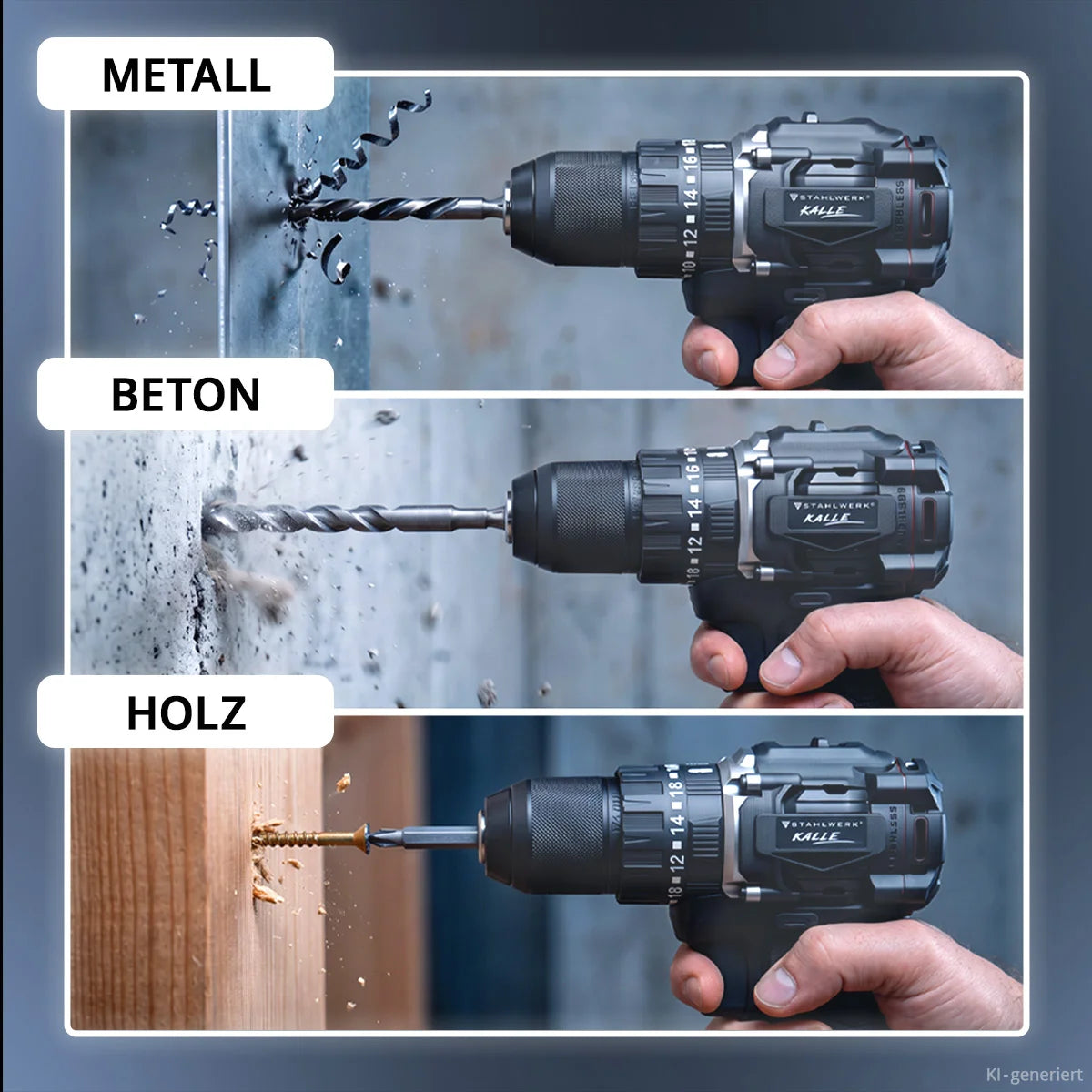 STAHLWERK Akku-Schlagbohrschrauber KALLE | Akkuschrauber | Akkubohrer | Bohrschrauber | 20 Volt-System | 65 Nm Drehmoment | 2-Gang-Getriebe | 13 mm Schnellspannbohrfutter | Brushless