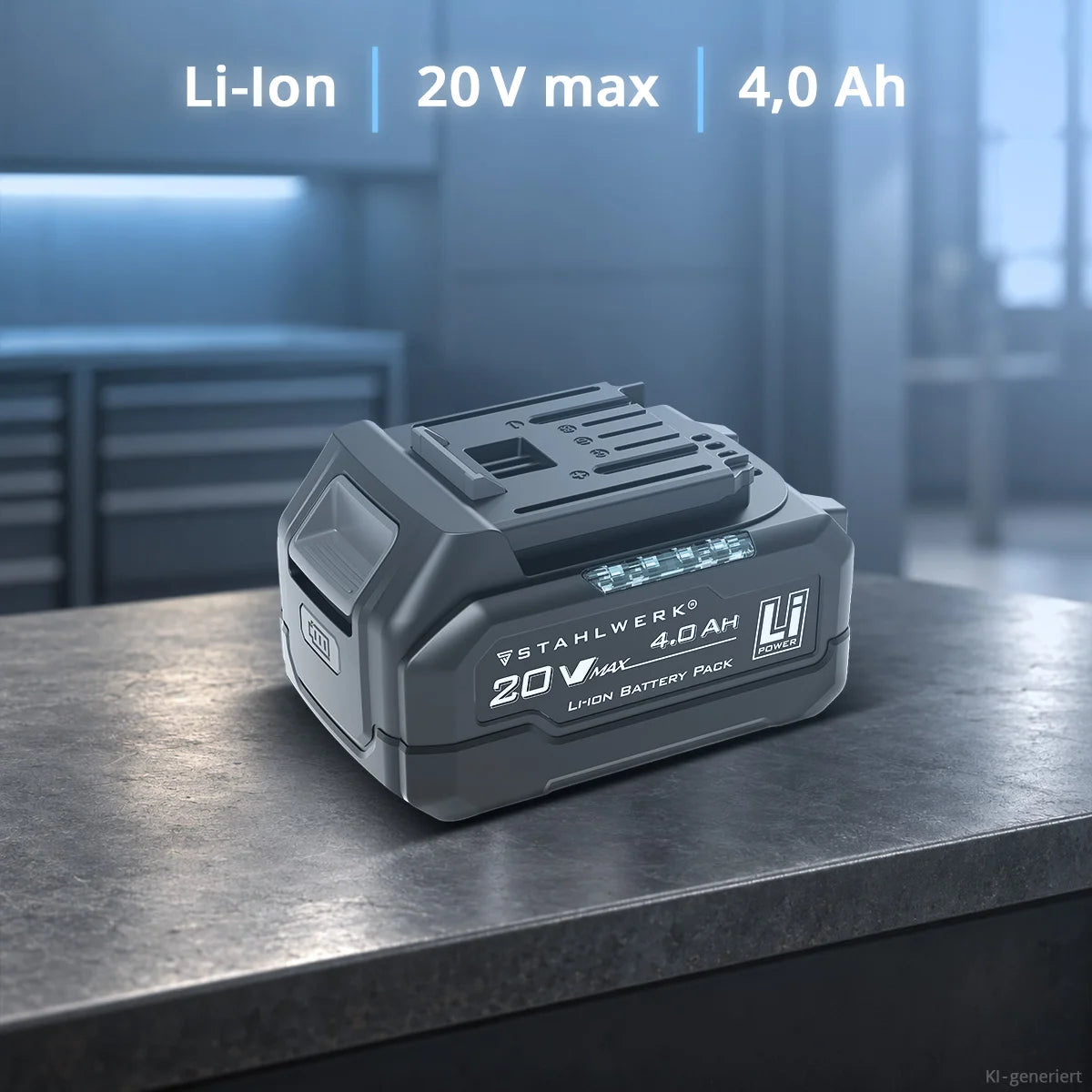 STAHLWERK Akku WHB-2040 mit 20 V, 4 Ah und 80 Wh | Li-Ion-Akku mit integrierter 4-LED-Ladestandsanzeige, Prüftaste, Ersatzakku