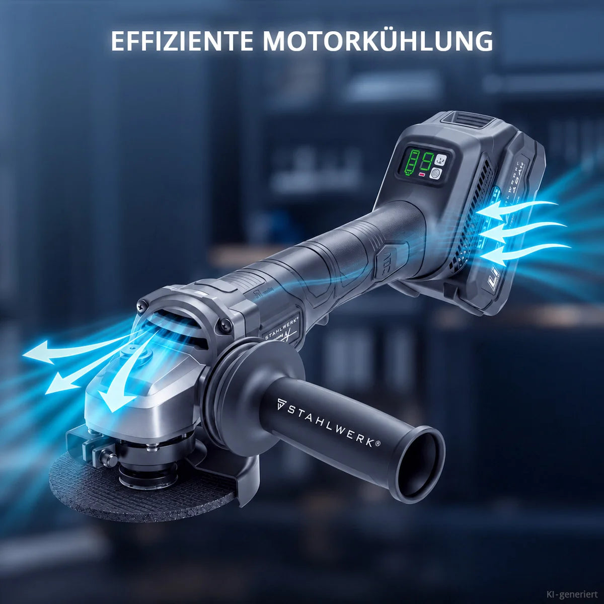 STAHLWERK Akku-Winkelschleifer WILLI | 20 Volt-System | 125 mm Scheibendurchmesser | M14 Spindel | Brushless | Akku zum Schleifen, Schneiden und Polieren