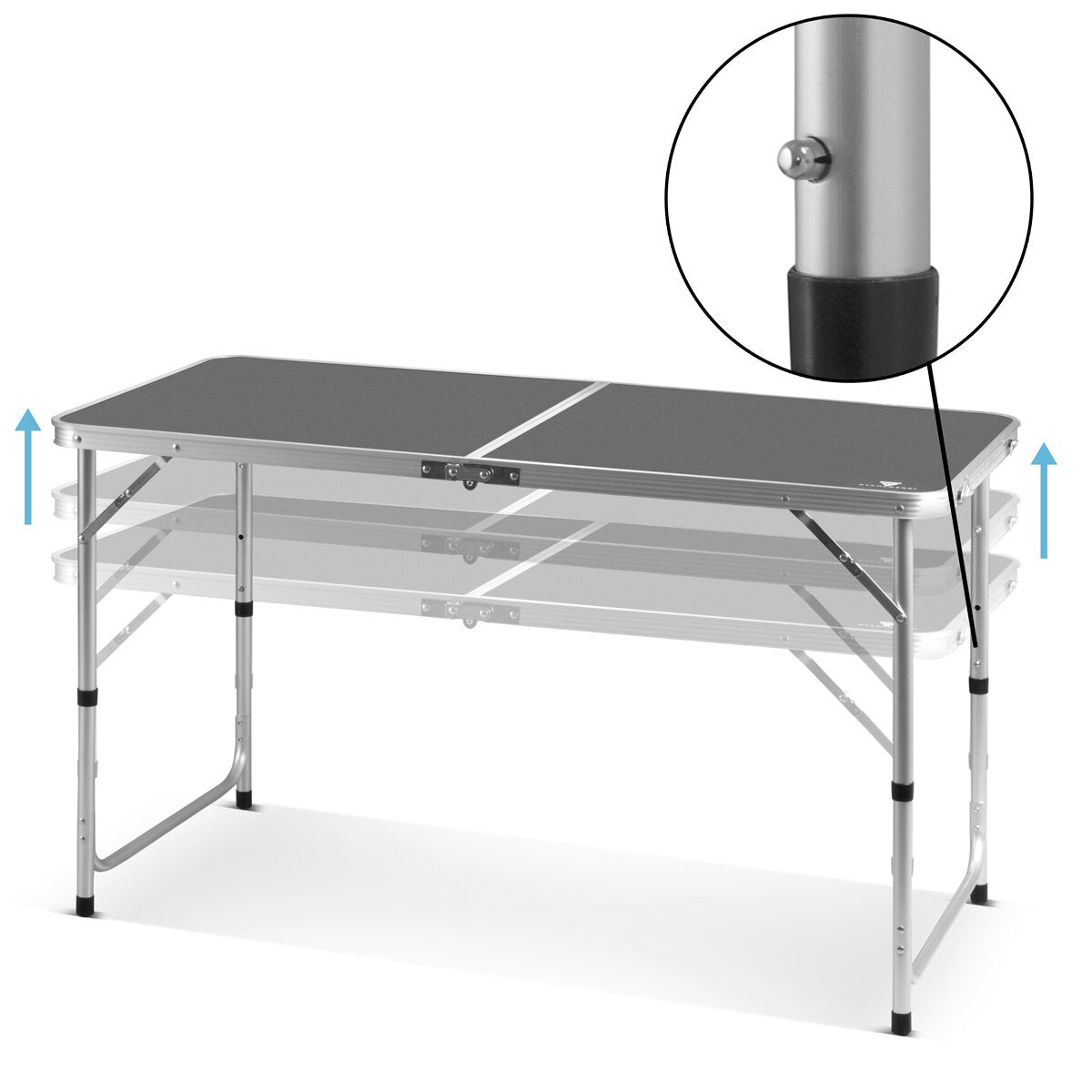 Table de camping en acier avec 4 tabourets | Tableau de pliage réglable en aluminium réglable 120 x 60 x 55 - 70 cm Tableau de jardin | Meubles de camping | Table pliante | Ensembles de table pliables dans l'ensemble avec 4 chaises de camping