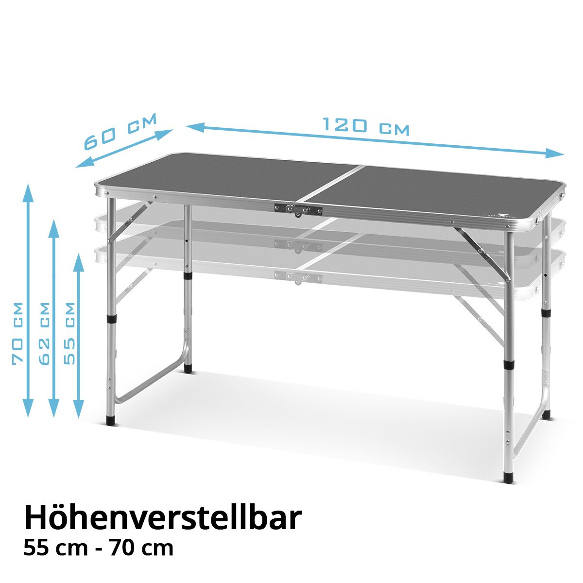 Table de camping en acier avec 4 tabourets | Tableau de pliage réglable en aluminium réglable 120 x 60 x 55 - 70 cm Tableau de jardin | Meubles de camping | Table pliante | Ensembles de table pliables dans l'ensemble avec 4 chaises de camping
