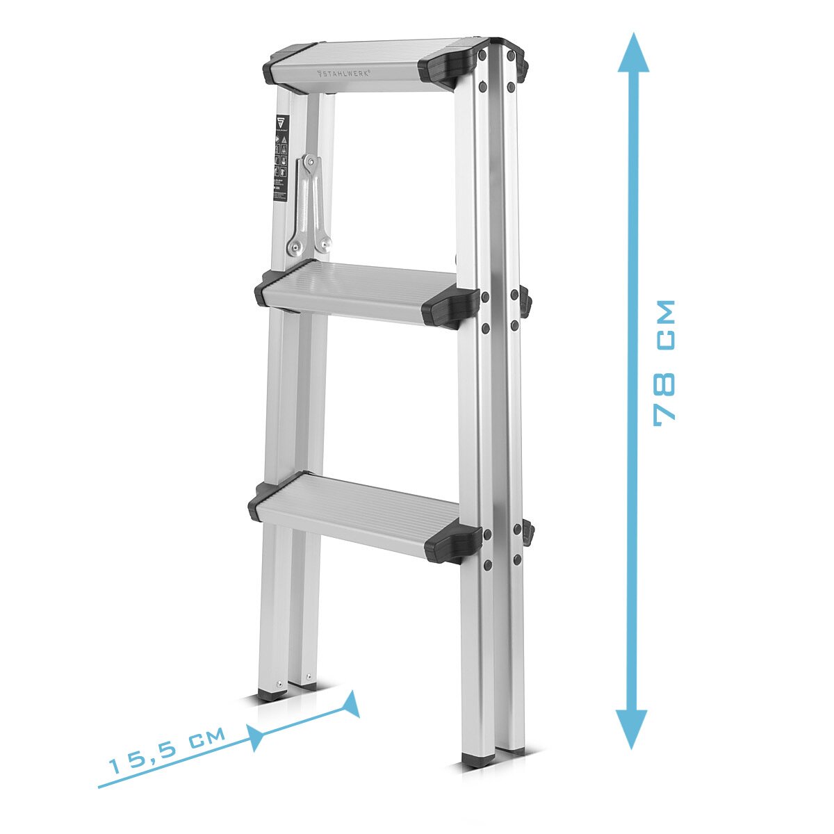 Stahlwerk Alu Heading Manager Alt-150 kg, 3 niveaux, hauteur du support 72 cm, conducteur d'aluminium | Conducteur pliant | Étape de pliage | Gestionnaire multipose | Restez à l'échelle avec des germes sans glissement