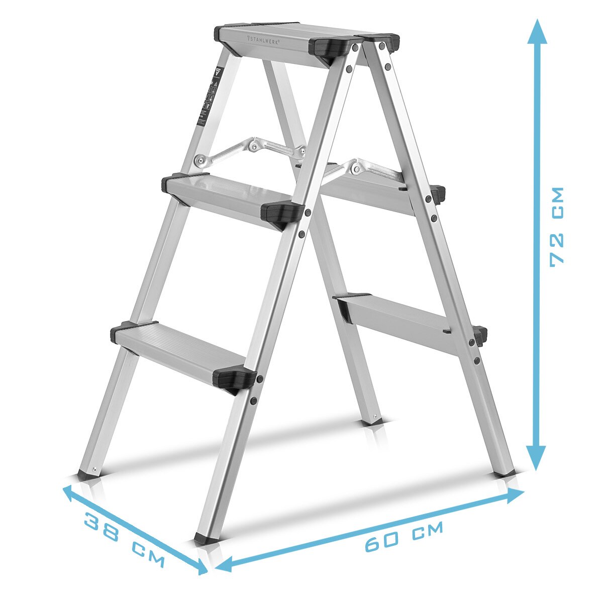 Stahlwerk Alu Heading Manager Alt-150 kg, 3 niveaux, hauteur du support 72 cm, conducteur d'aluminium | Conducteur pliant | Étape de pliage | Gestionnaire multipose | Restez à l'échelle avec des germes sans glissement