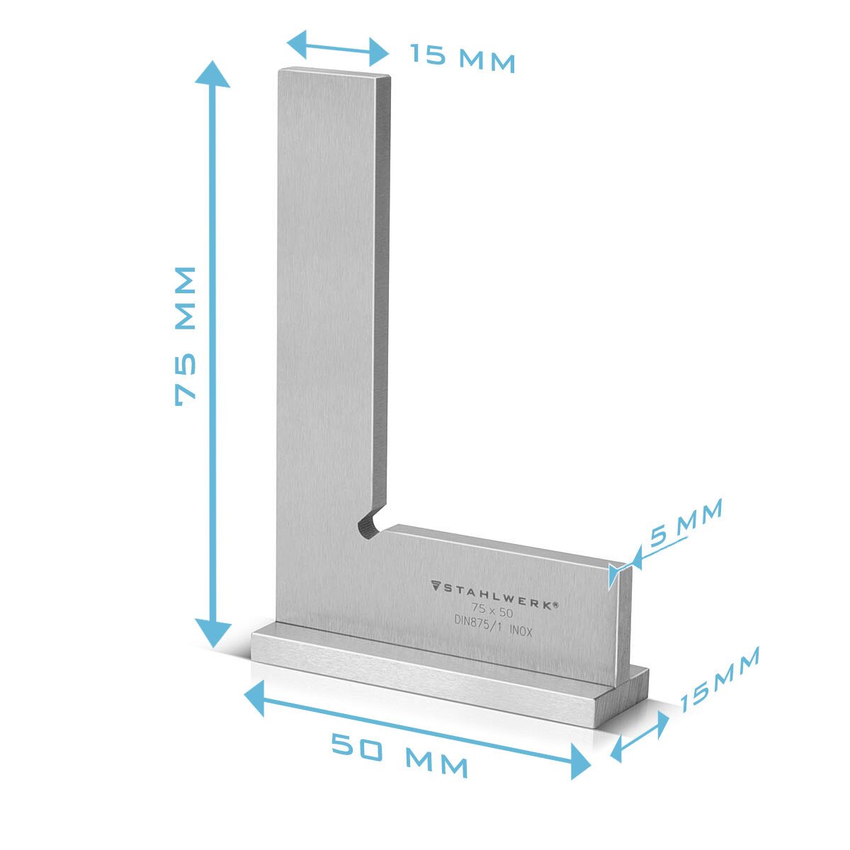 STAHLWERK Anschlagwinkel 90° 75 x 50 mm DIN 875/1 Schlosserwinkel / Winkelanschlag / Präzisionswinkel aus rostfreiem Edelstahl