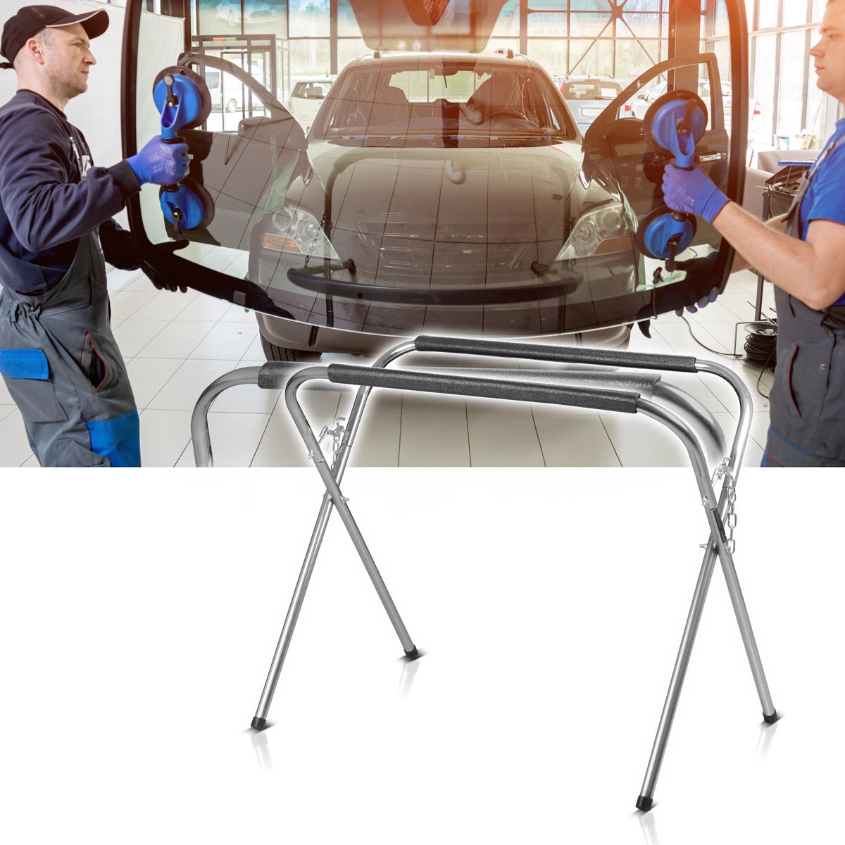 Steelworks pliable TAS-220 ST | JEUNE DE DISC MOBILE | Acier de pare-brise stable en acier avec rembourrage en mousse | Stand de laque pour la réparation des voitures | Réparation de véhicules à moteur | Capacité de charge jusqu'à 220 kg