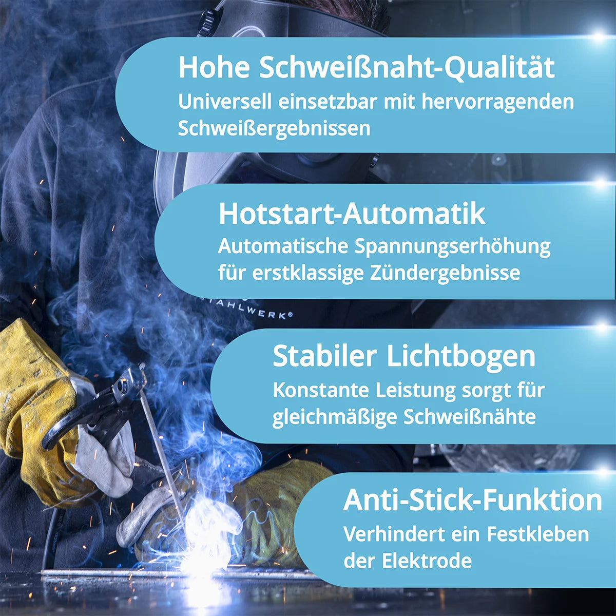 Stahlwerk ARC 200 Synergic Pro Full Equipment electrode welding device, fully syngian MMA | E-hand | Lift-Tig inverter with 200 ampere and IGBT technology