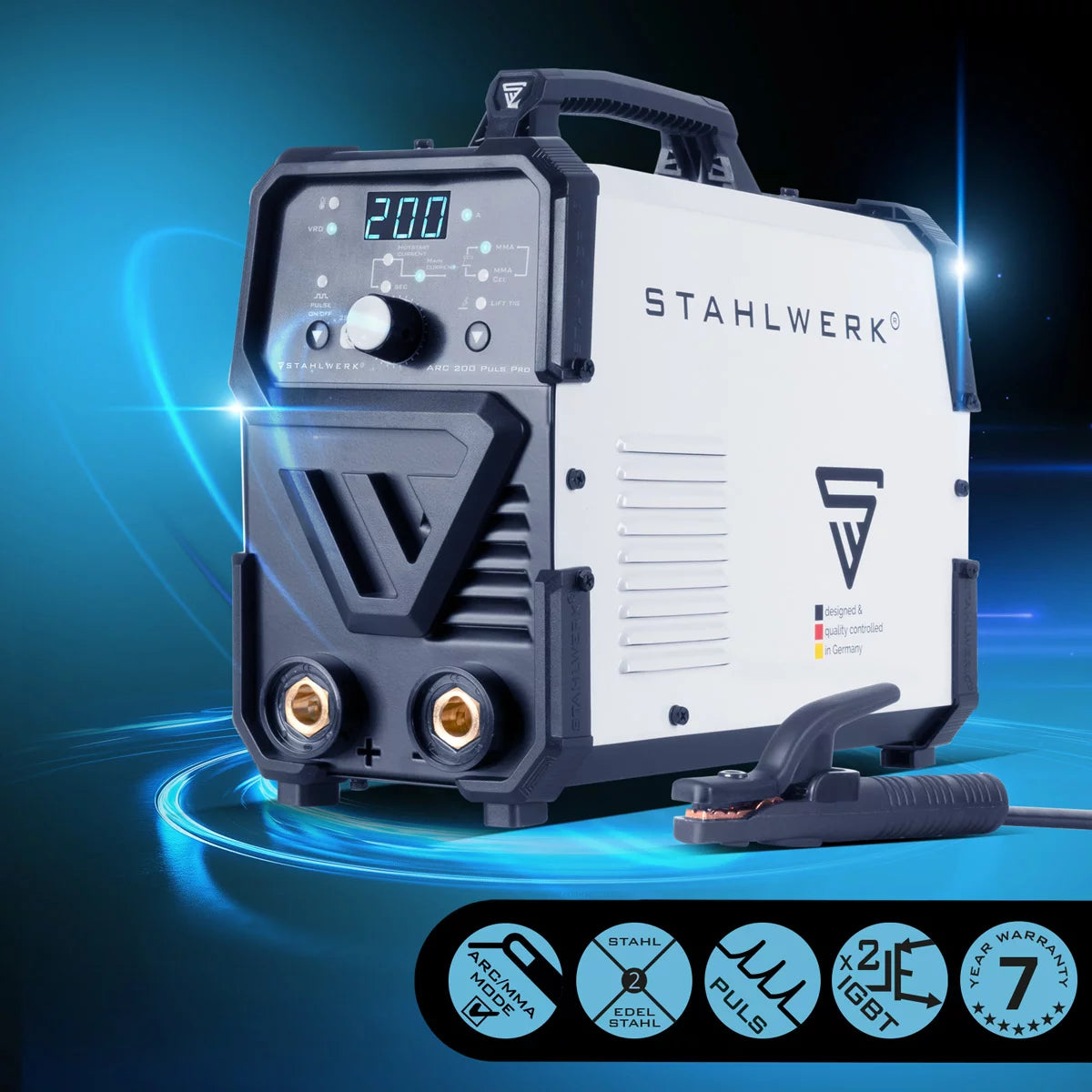 Stahlwerk ARC 200 pulse per full equipment electrode welding device, compact MMA | E-hand | Lift-Tig inverter with 200 amps, IGBT technology and pulse function