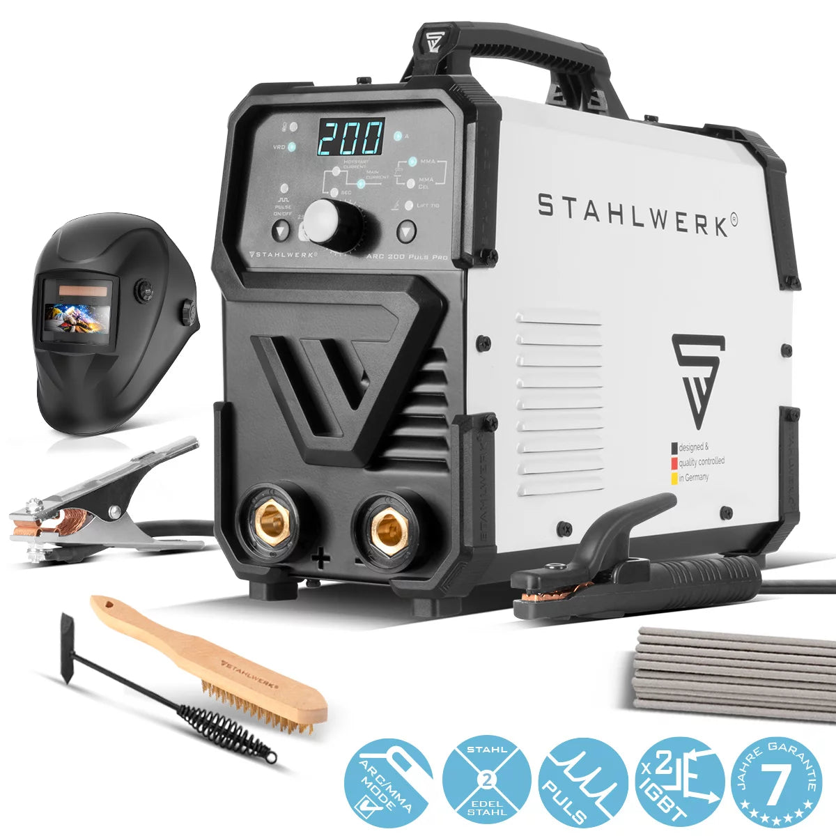Stahlwerk ARC 200 pulse per full equipment electrode welding device, compact MMA | E-hand | Lift-Tig inverter with 200 amps, IGBT technology and pulse function