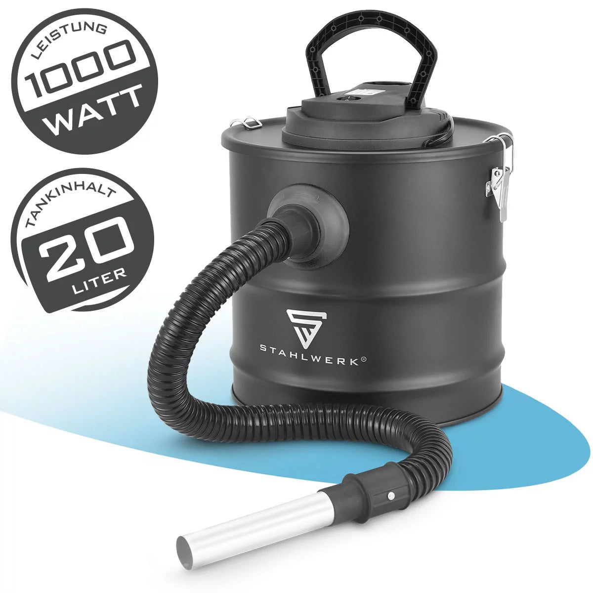STAHLWERK Aschesauger VCL-1000 ST | Ofensauger mit 20 Liter Schmutzbehälter | 1000 W Leistung | Kamin-Staubsauger mit HEPA Filter | Blasfunktion | Für kalte Asche, Ofen, Grill, Werkstatt